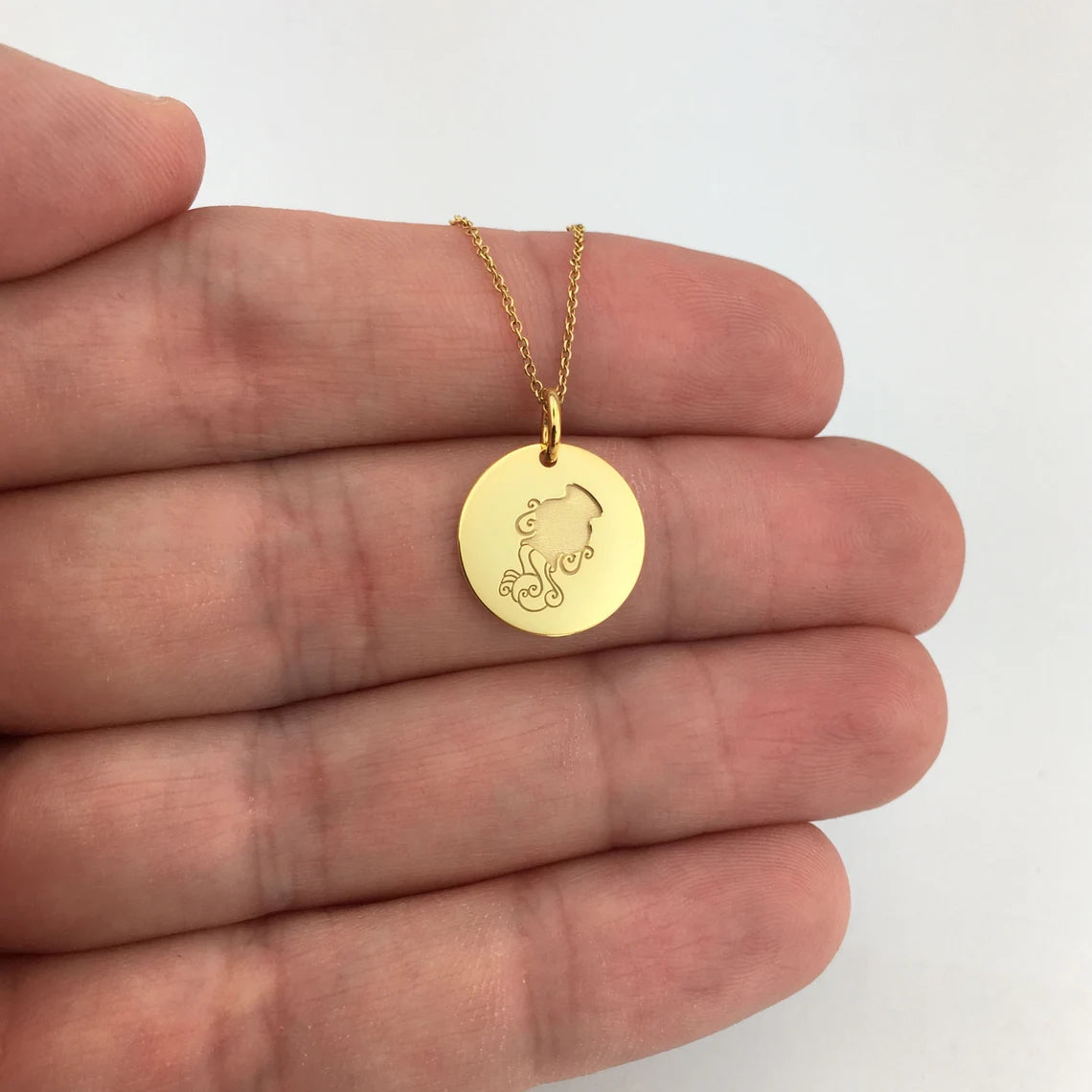 Real 14k Solid Gold Aquarius Zodiac Necklace, Personalized Gold Aquarius Pendant, Gold Layering Necklace, Zodiac Jewelry, Aquarius Charm