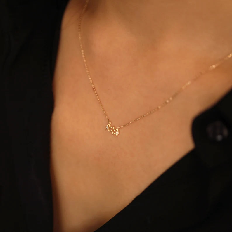Aquarius Zodiac Sign Diamond Necklace, Aquarius Necklace, Aquarius Pendant, Diamond Zodiac Pendant Necklace, Zodiac Horoscope Constellation