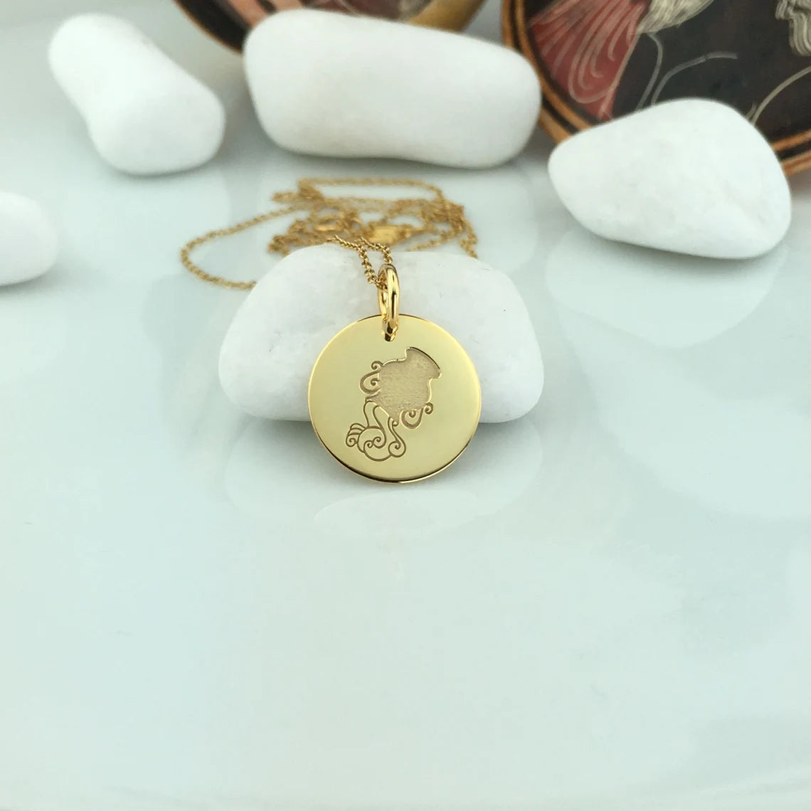 Real 14k Solid Gold Aquarius Zodiac Necklace, Personalized Gold Aquarius Pendant, Gold Layering Necklace, Zodiac Jewelry, Aquarius Charm