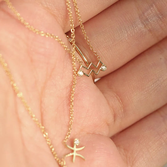 Aquarius Zodiac Sign Diamond Necklace, Aquarius Necklace, Aquarius Pendant, Diamond Zodiac Pendant Necklace, Zodiac Horoscope Constellation