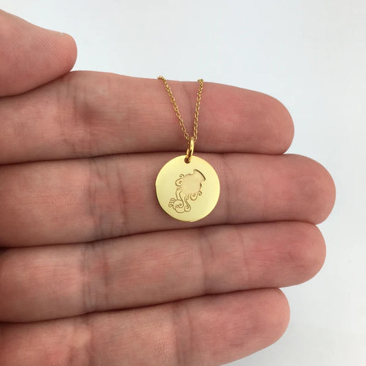 Real 14k Solid Gold Aquarius Zodiac Necklace, Personalized Gold Aquarius Pendant, Gold Layering Necklace, Zodiac Jewelry, Aquarius Charm