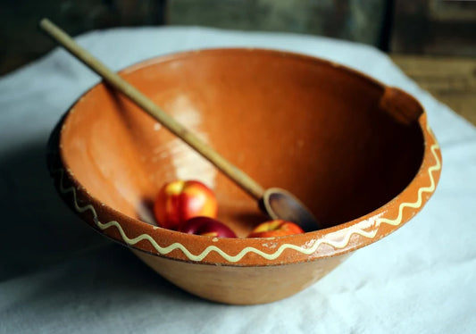 Large Antique Jatte Provencal Glazed Terracotta Confit Bowl French Vintage Mixing Dough Bowl