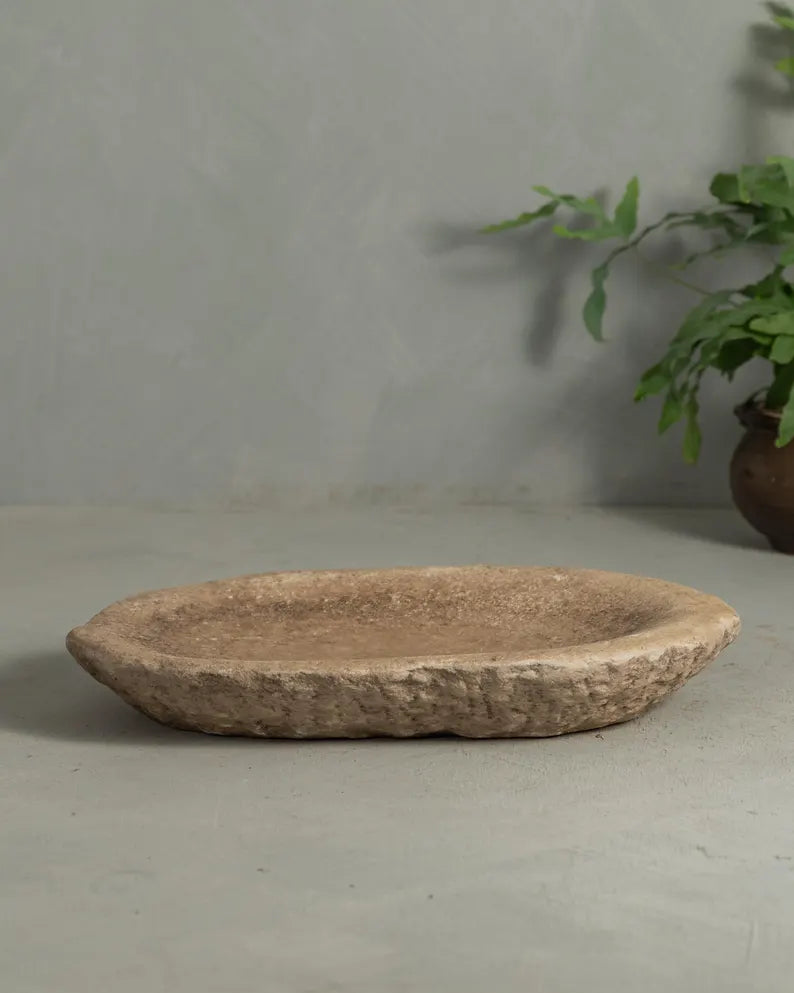 Vintage Carved Stone Tray Rustic Marble Dish Catch All Bowl Wabi Sabi Fruit bowl {F} (Free Shipping)